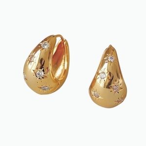 Anthropologie Celestial Gold Huggie Hoop Earrings with Diamond Accents